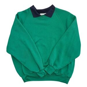 Forenza Green Crewneck Sweatshirt Navy Collar Vintage Style